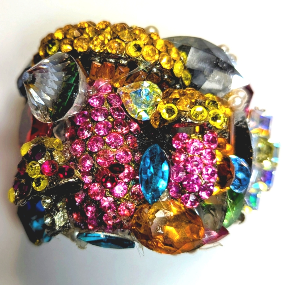 Wendy Gell  Cuff Jeweled Mushrooms In Pink Yellow Red Swarovski Jewels.